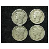 Four 1937 Mercury Dimes - Philadelphia Mint Four 1937 Mercury Dimes - Philadelphia Mint