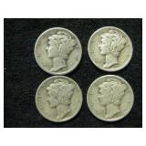 Four 1937 Mercury Dimes - Philadelphia Mint