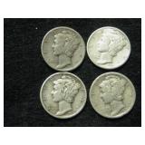 Four 1936-S Mercury Dimes - San Francisco Mint