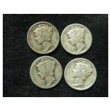 Four 1935 Mercury Dimes - Philadelphia Mint