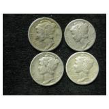 Four 1935-S Mercury Dimes - San Francisco Mint