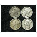 Four 1935 Mercury Dimes - Philadelphia Mint