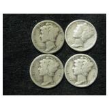 Four 1934 Mercury Dimes - Philadelphia Mint