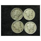 Four Assorted Mercury Dimes - Denver Mint Four Assorted Mercury Dimes - Denver Mint