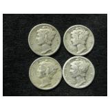 Four Assorted Date Mercury Dimes As Shown