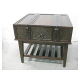 29"x 25"x 26" Wood & Leather Side Table W/Drawer 29"x 25"x 26" Wood & Leather Side Table W/Drawer