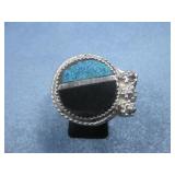 Sterling Silver SW Turquoise Jet Ring Hallmarked Sterling Silver SW Turquoise Jet Ring Hallmarked