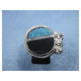 Sterling Silver SW Turquoise Jet Ring Hallmarked