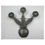 Vtg Sterling Silver Tested Turquoise Brooch