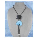 Vtg SW Block Turquoise & Jet Bolo Tie