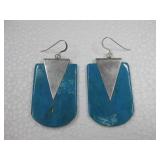 Sterling Silver Tested Block Turquoise Earrings