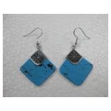 Sterling Silver Tested Block Turquoise Earrings