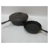 10" Cast Iron Pan W/Lid & 8" Cast Iron Fry Pan