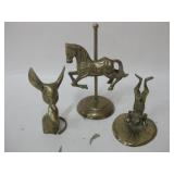 Three Assorted Brass Decor Tallest Is 8"