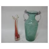 Pair Blown Glass Vases Tallest 12"