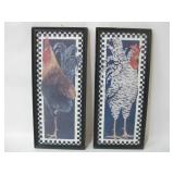 Pair 9"x 21.5" Framed Chicken Art On Board