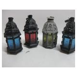 Four 9" Tall Glass & Metal Candle Lanterns Four 9" Tall Glass & Metal Candle Lanterns