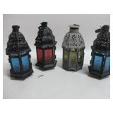 Four 9" Tall Glass & Metal Candle Lanterns