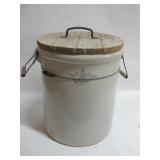 15"x 18" Vintage #10 Crock W/Wood Handles & Lid