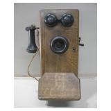 12"x 19"x 8" Vintage Crank Wall Telephone Untested