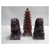 13" Tall Pagoda & Two Resin Foo Dogs See Info