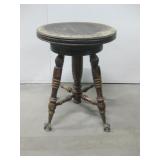 14"x 19" Vintage Wood Piano Stool W/Claw Feet