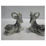 Pair 7" Tall Ceramic Ram Statues As Pictured