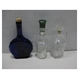 Three Vtg Glass Bottles & Decanters W/Tops 12'