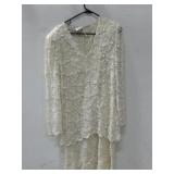 Vtg Laurence Kazer Beaded Ivory Dress Sz L