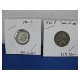 1964-D Silver Dime 90% 1945 War Nickel 35% Silver