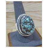 N/A Sterling Silver Large Turquoise Ring Tested