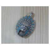S.S. N/A Chief Turquoise Inlay Pendant Hallmarked