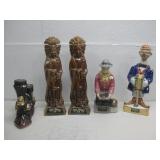 Five Vtg Whiskey Decanters Train Clown & More