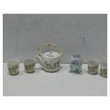 Vtg Teapot W/Four Matching Cups See Info