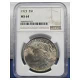Silver Peace Dollar 1923 NGC Graded