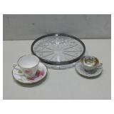 Vtg Hefra Poland Crystal Tray W/Silverplated See