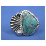 S.S. SW Spiderweb Turquoise Ring Hallmarked