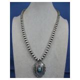 Vtg Navajo Pearl Bead Concho Turq. S.S. See Info