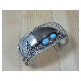 Navajo S.S. Bear Claw Turq Cuff Bracelet See Info
