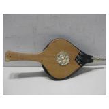 Vtg Leather & Wood Bellow W/Brass Decor 19'