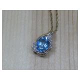 S.S/10k Pendant W/ Blue Topaz &Diamond Tested
