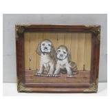 Framed Signed Oil Painting Of Dogs 16' x 13.5'