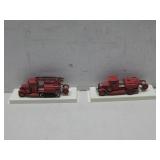 Two Classic Metal Fire Engine Vehicles 9' W/Stand