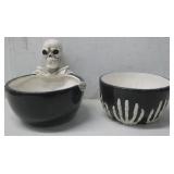Two Skeleton Themed Ceramic Candy Bowls