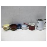 Vtg Enamelware Pots & Pitcher See Info