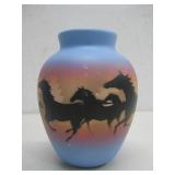 Handpainted Pottery Vase W/ Horses See Info