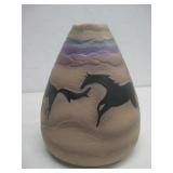 Handpainted Pottery Vase W/Horses See Info