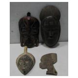 Four Wood Carved Tribal Style Wall Masks See Info