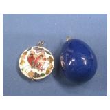 Vtg Cloisonne Style Pendant & Blue Stone Pendant