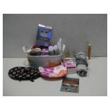 Various Beauty Supplies, Heating Pad, Towels See